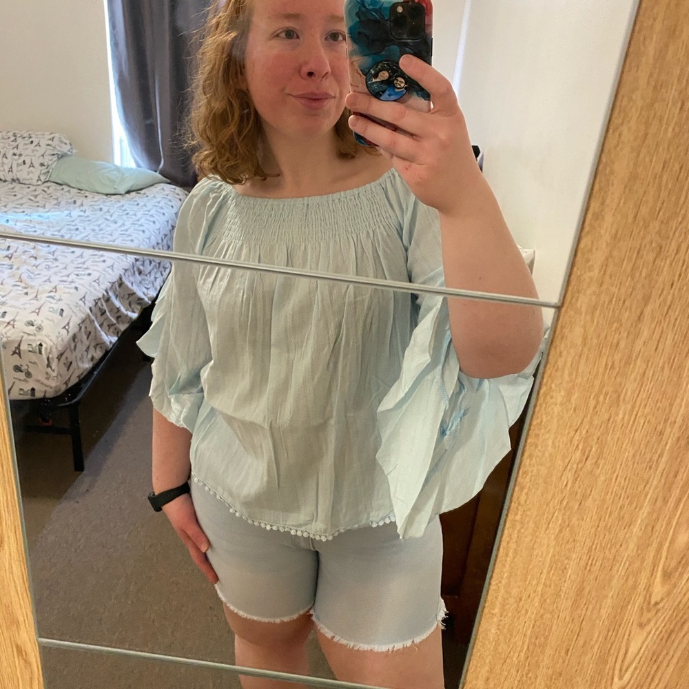 Off-shoulder bell sleeve blouse